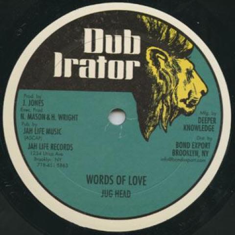 12-дюймовая пластинка JUG HEAD / OSSIE D, STEVIE G - Слова любви; Версия / Просто Будь Ни JL009 Даб Иратор/Бонд 1984 США Регги, Ска и Даб