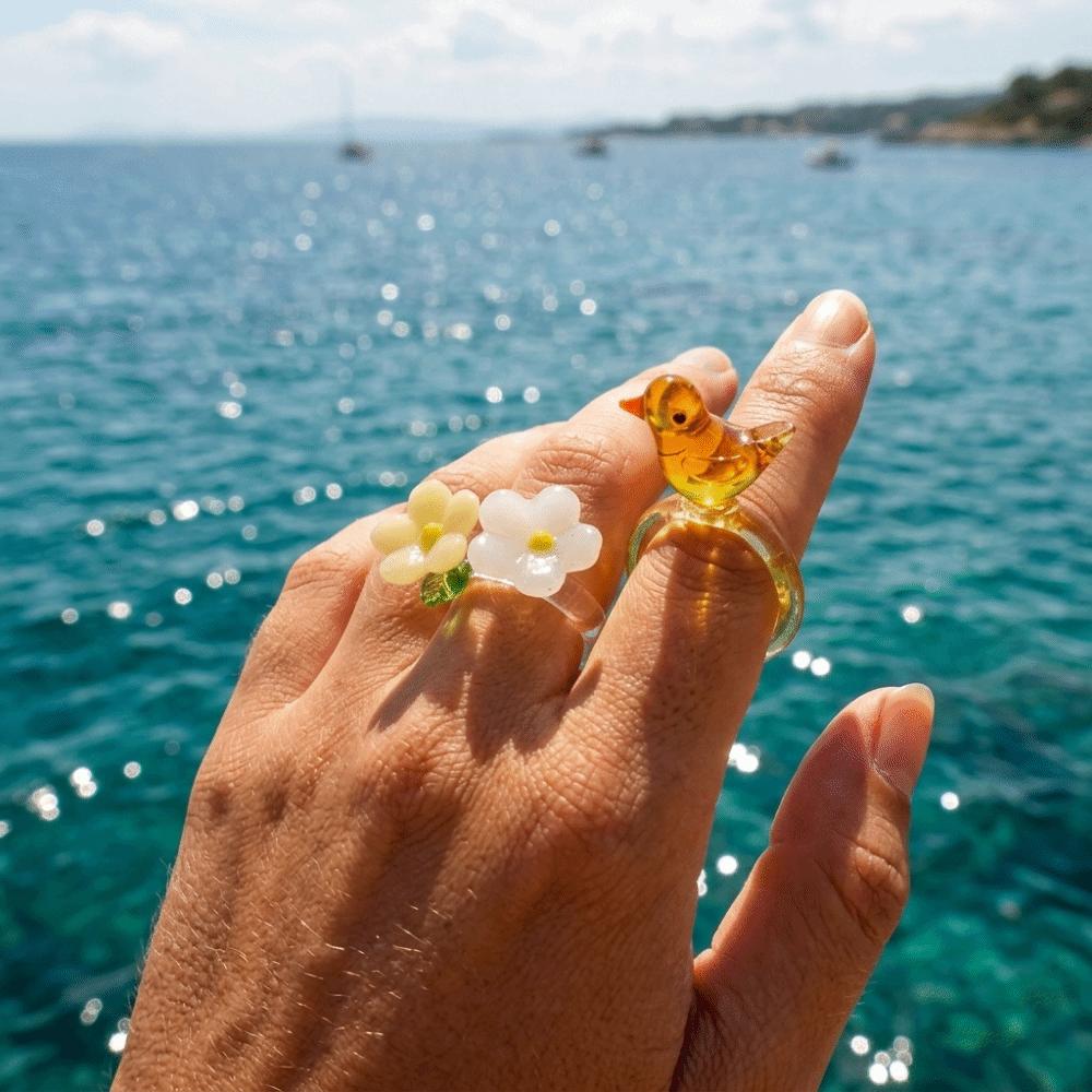 Handmade Glass Bird Ring Childishness Coloured Glaze Ring Fashion Flowers Finger Ring Hipster