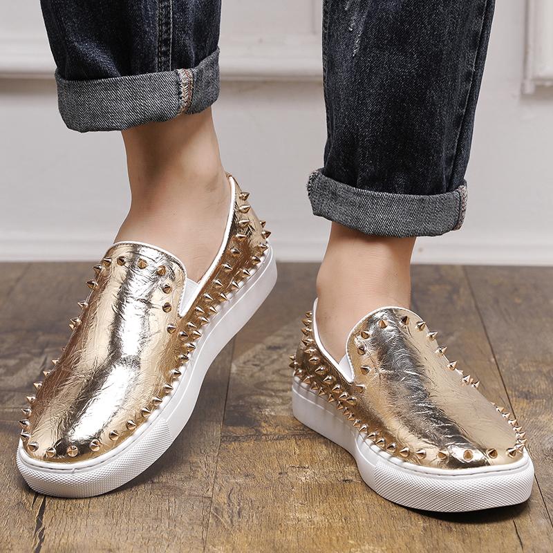 Модные мужские туфли для сёрфинга с заклёпками Модные и индивидуальные стили Для вечеринок на свежем воздухе Для ночных клубов Для мужчин Повседневные Прогулки Без шнуровки