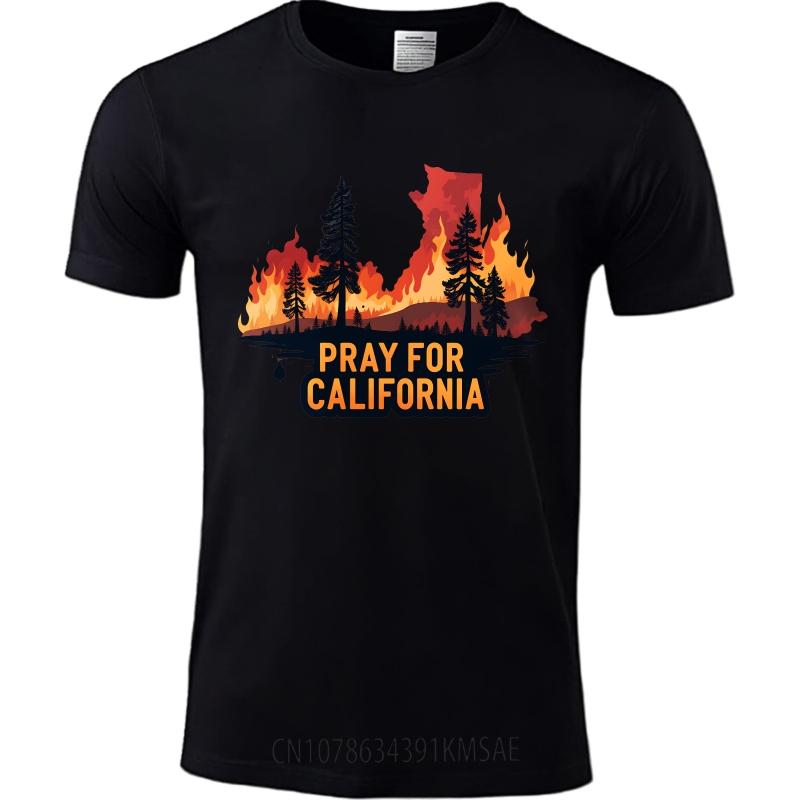 Oversized Summer Man T Shirt California Fire Silhouette Trees Prayer Short Sleeve Comfortable Round Neck Tee Shirt