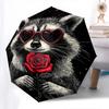 1pc Heart-Shaped Sunglasses Raccoon with Rose, Automatic Folding Umbrella, Portable 3-Fold Design, 8-Bone Iron Frame Outdoor Umbrella, Perfect Gift fo