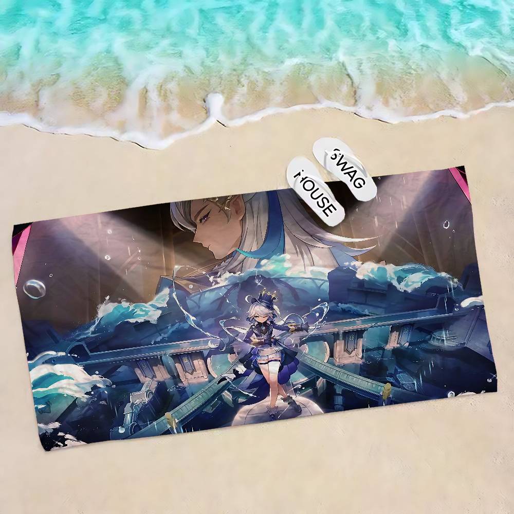 Genshin Impact Furina Focalors Bath Towel Microfiber Soft Water Absorbing Breathable For Kids Decorative Cartoon Beach Towel