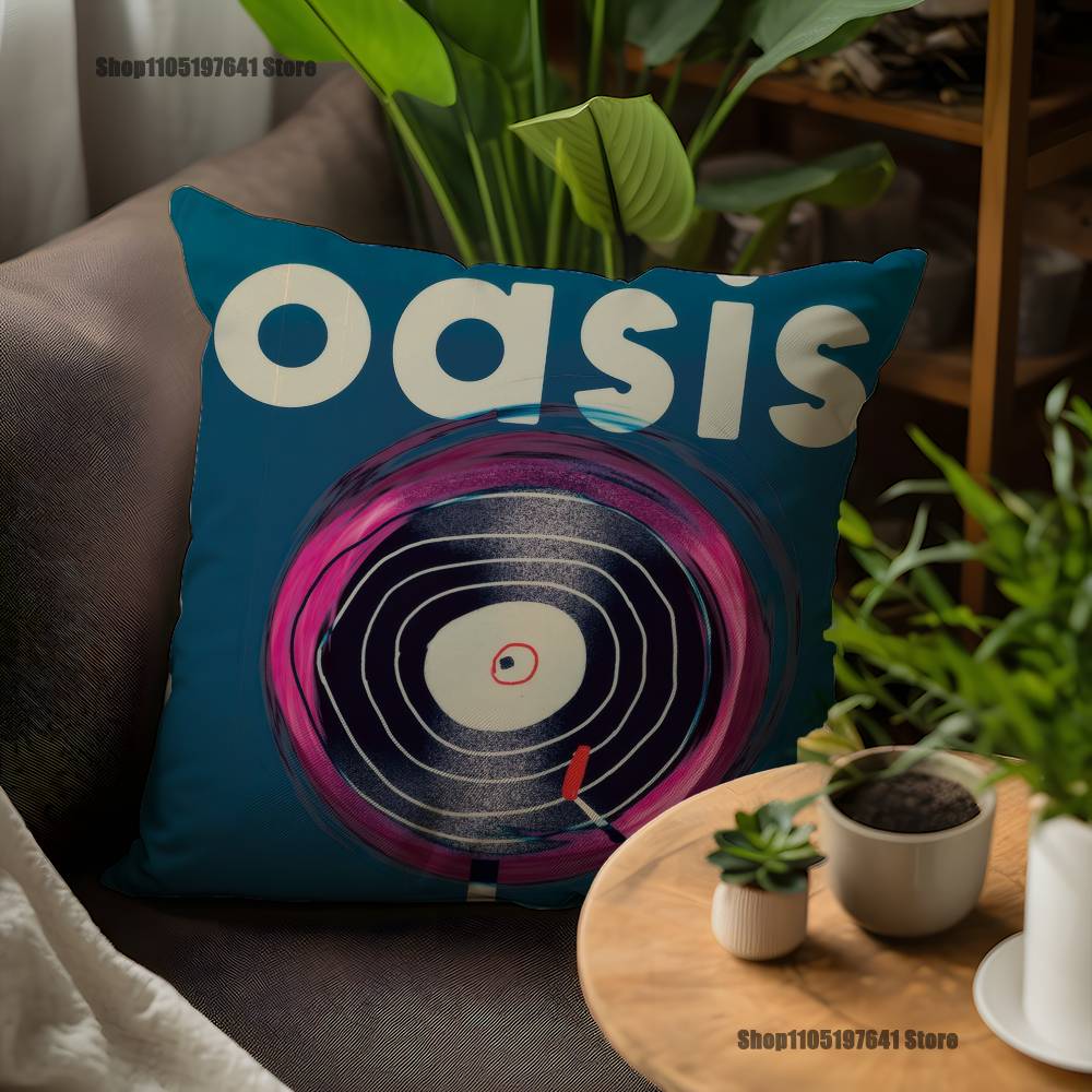 O-Oasis Band Pillow Case For Sofa Decor Car Office Room Printing Cushion Cover Decorations and Protector