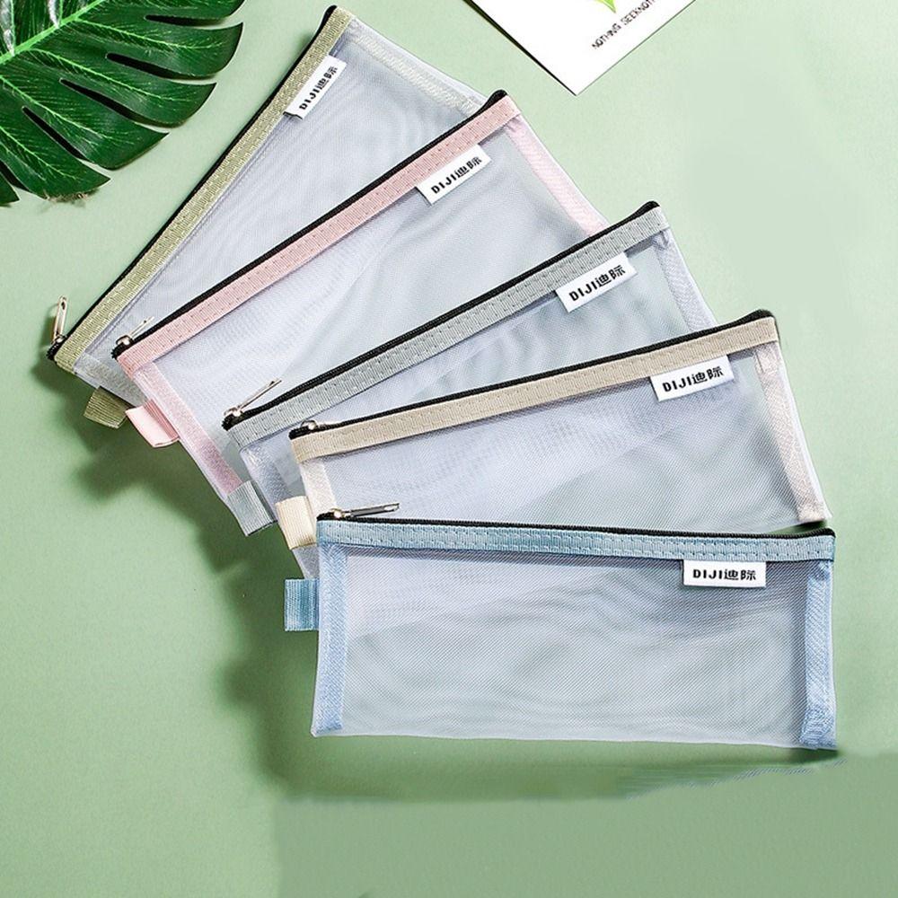 Zipper Pouch Small Wallet Grid Pencil Bag Mesh Storage Bags Stationery Bag Transparent File Bag
