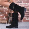 Bohemian Mid-calf Boots Women New  Winter Ethnic Rivet Tassel Boots Woman Faux Suede Pointed Thick Heel Shoe Booties Female