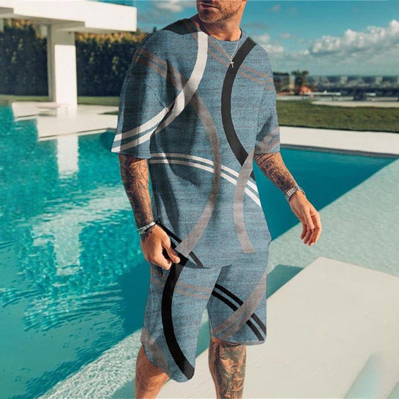 Мужская мода, новый спортивный комплект, летние повседневные освежающие шорты с 3D покерным принтом и короткими рукавами, топ большого размера в стиле Y2K