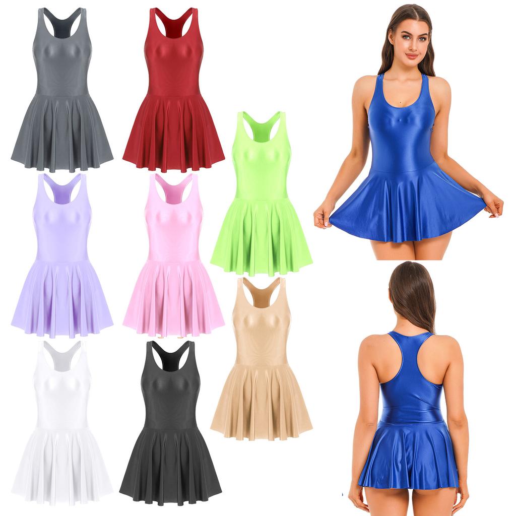Женское глянцевое платье-майка без рукавов с высокой талией, купальники для спорта