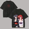 High School DxD Риас Гремори и Акено Химедзима Кимоно Винтажная Кислотная Стирка Двусторонняя Графика Оверсайз Черная Футболка | Мерч Футболка для Фанатов Аниме Уличная Одежда