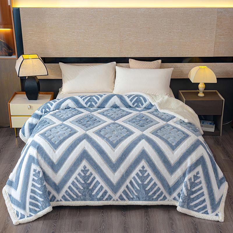 Double Sided Jacquard Blanket Thickened Taff Velvet Warm Office Nap Throw Sofa Cover Washable Colorfast Dormitory Bed Blankets