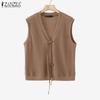 Женские осенние текстурированные жилеты без рукавов с V-образным вырезом