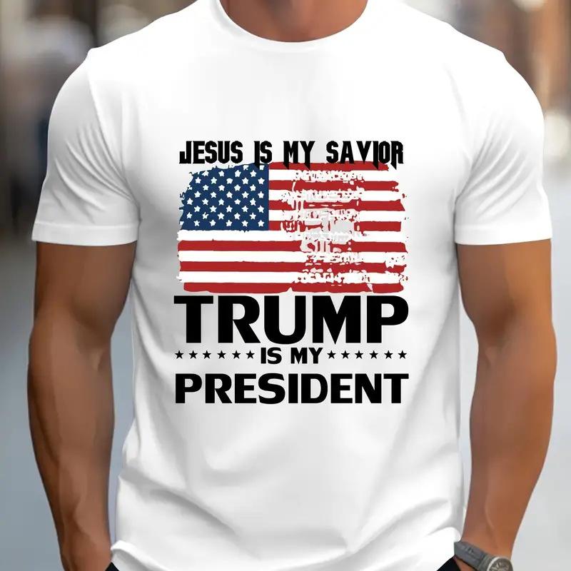 Футболка с рисунком американского флага Трампа для женщин унисекс с коротким рукавом