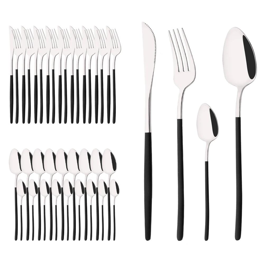 40Pcs Flatware Set Luxury Green Gold Cutlery Set Stainless Steel Dinnerware Fork Kitchen Knife Fork Coffee Spoon Tableware Set