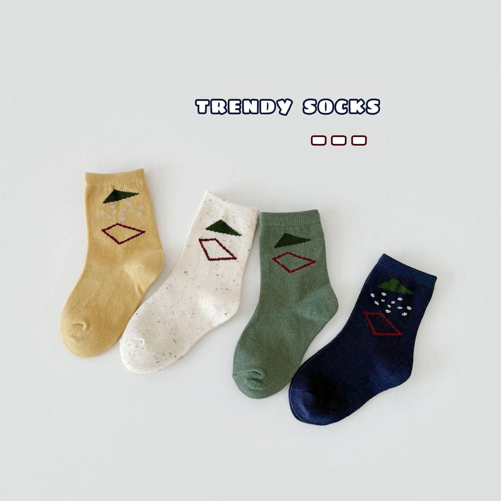 Осенние детские носки средней длины с мультяшным горошком - Универсальный корейский стиль для мальчиков и девочек