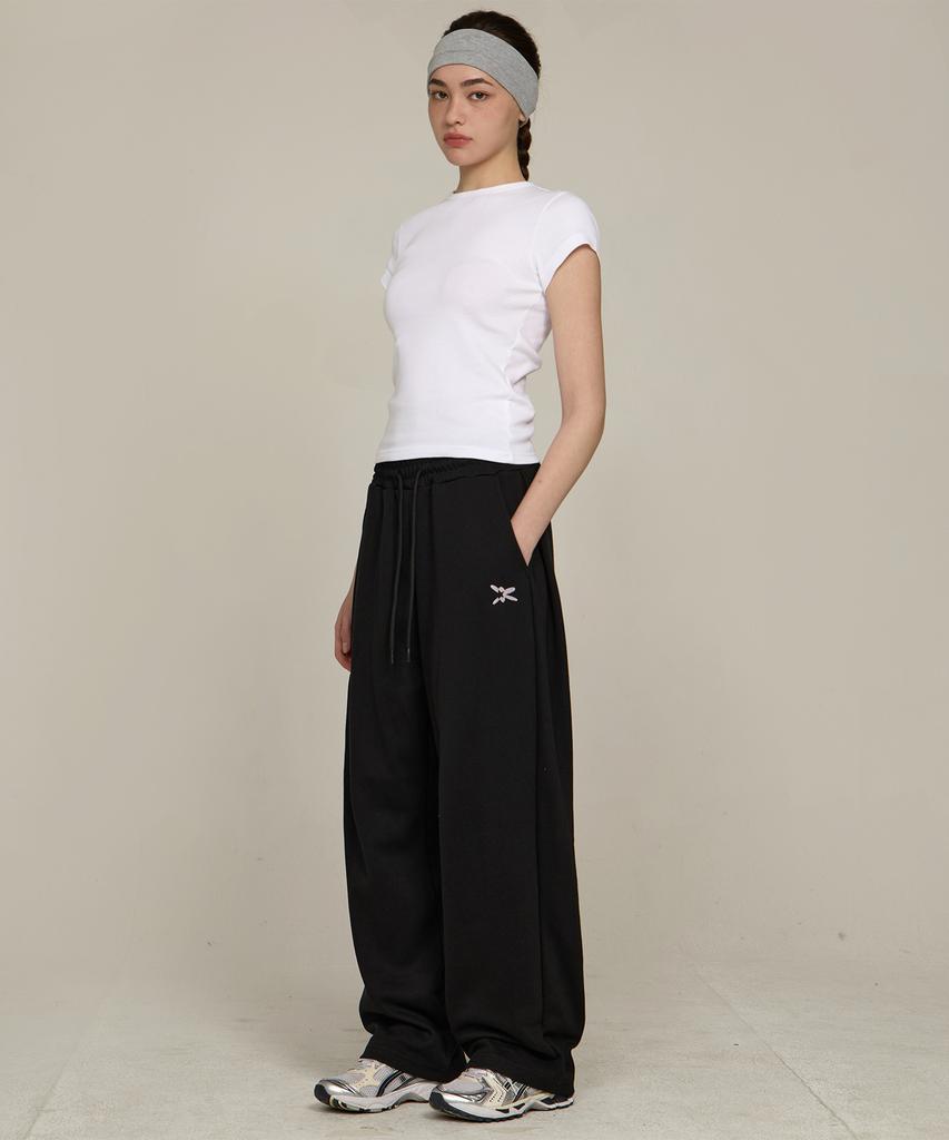 BOUNDARY Classic Logo Side Pleated Wide Sweatpants [Black]