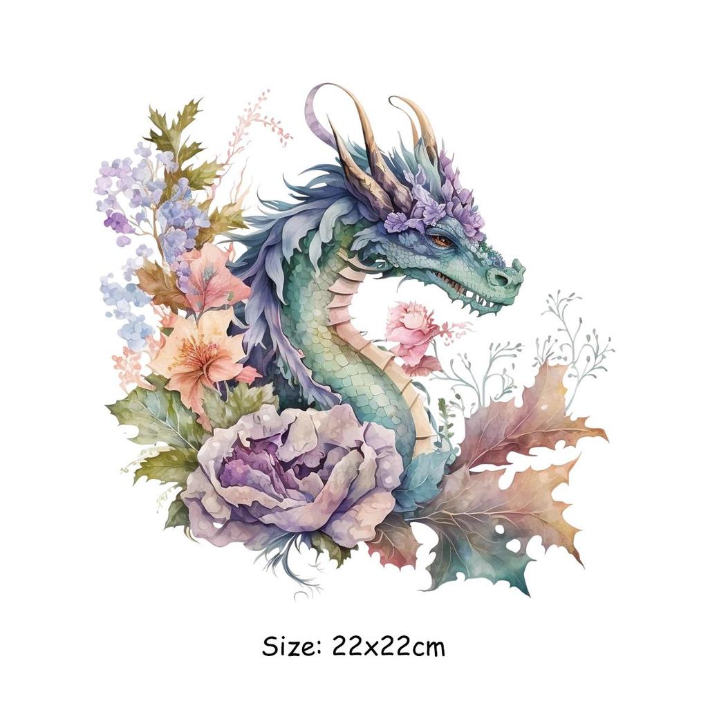 Dragon Flowers Iron On Patch For Clothes High Quality Heat Press Appliqued Fashion Stripes Diy Accessory Sticker Beautiful Patch
