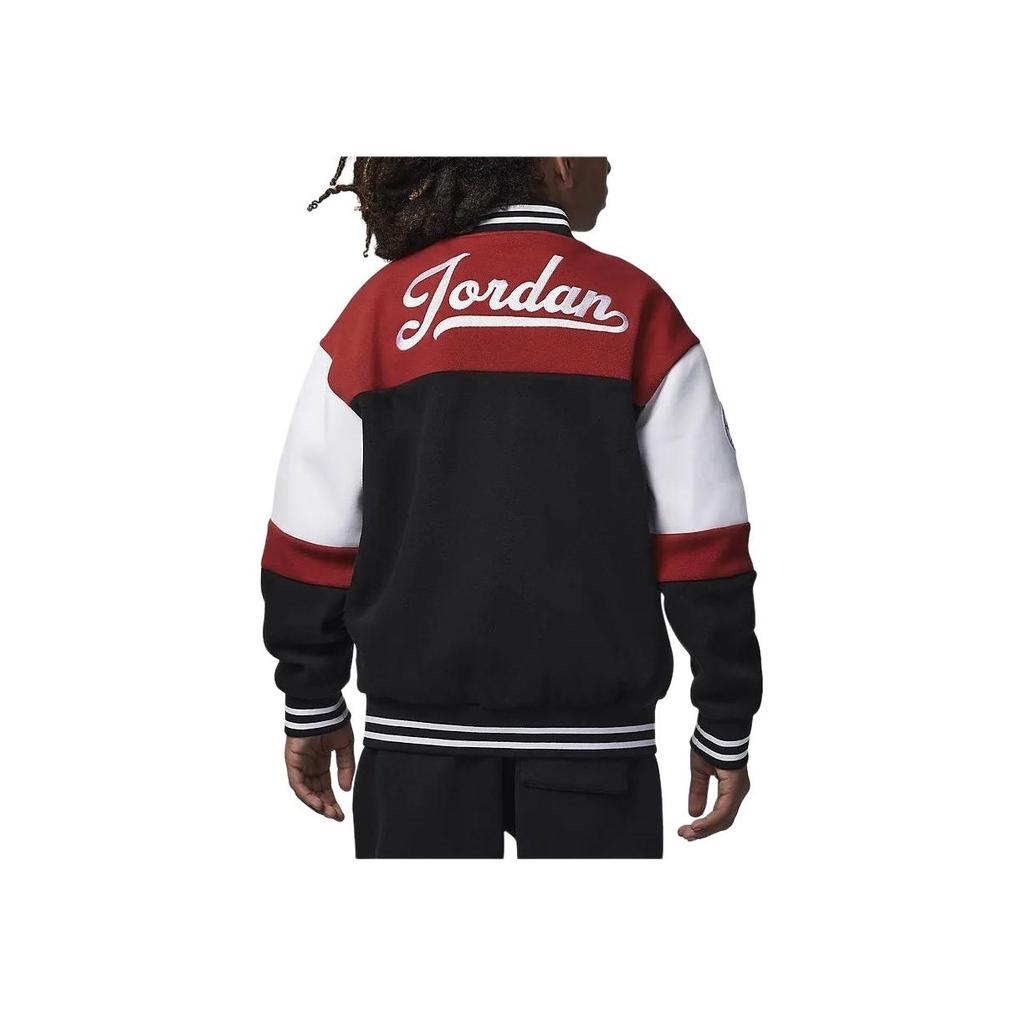 Jordan Бейсбольная куртка с вышитым логотипом Color Block, повседневная, с длинным рукавом, детская куртка, черная HF2449-010