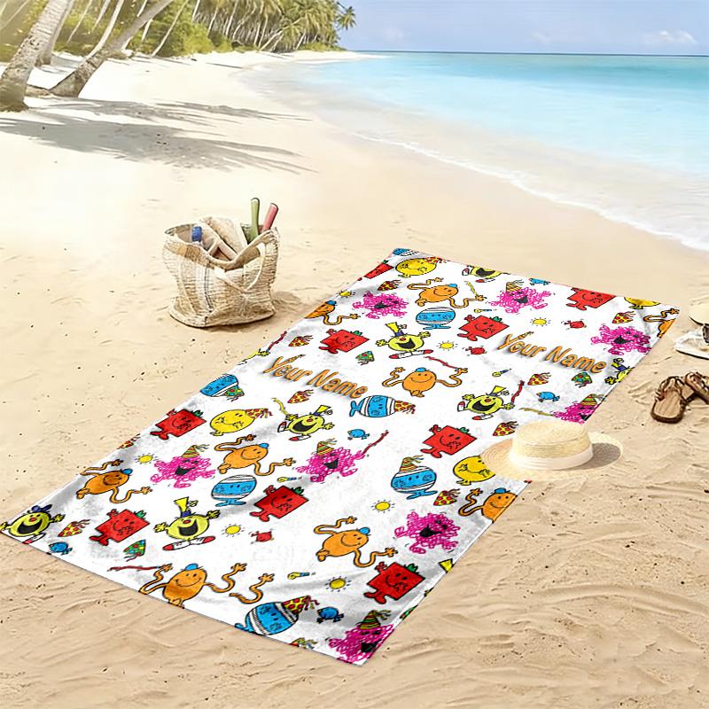 Custom Name Mr. Men Little Miss Print Beach Towel, Large Soft Quick Dry Towel for Beach Camping Swimming -HE74