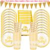 Gold Oh Baby Disposable Tableware Set Paper Plates Cups Napkins Birthday Party Decor Baby Shower Event Party Supplies