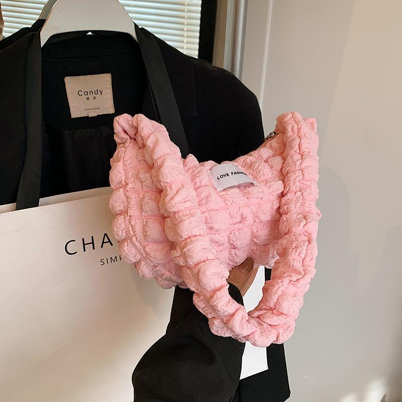 Модная сумка-плиссе через плечо большой вместимости, женская сумка под мышкой, зарубежный стиль, однотонная сумка-пельмень