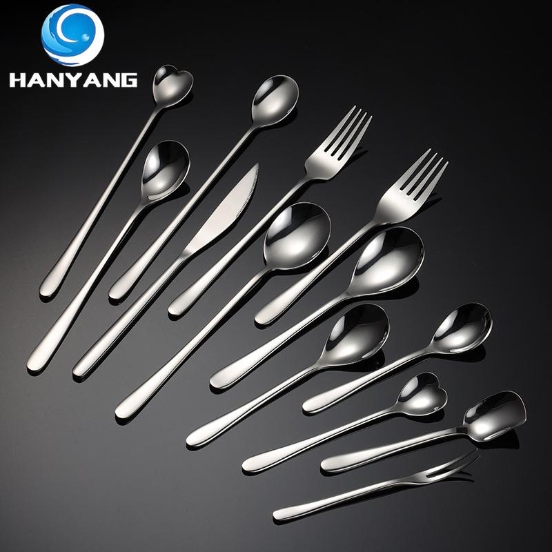 HANYANG 304 столовые приборы из нержавеющей стали, обеденная вилка, вилка для фруктов, круглая ложка, ложка для мороженого, круглые, гладкие, толстые подарки