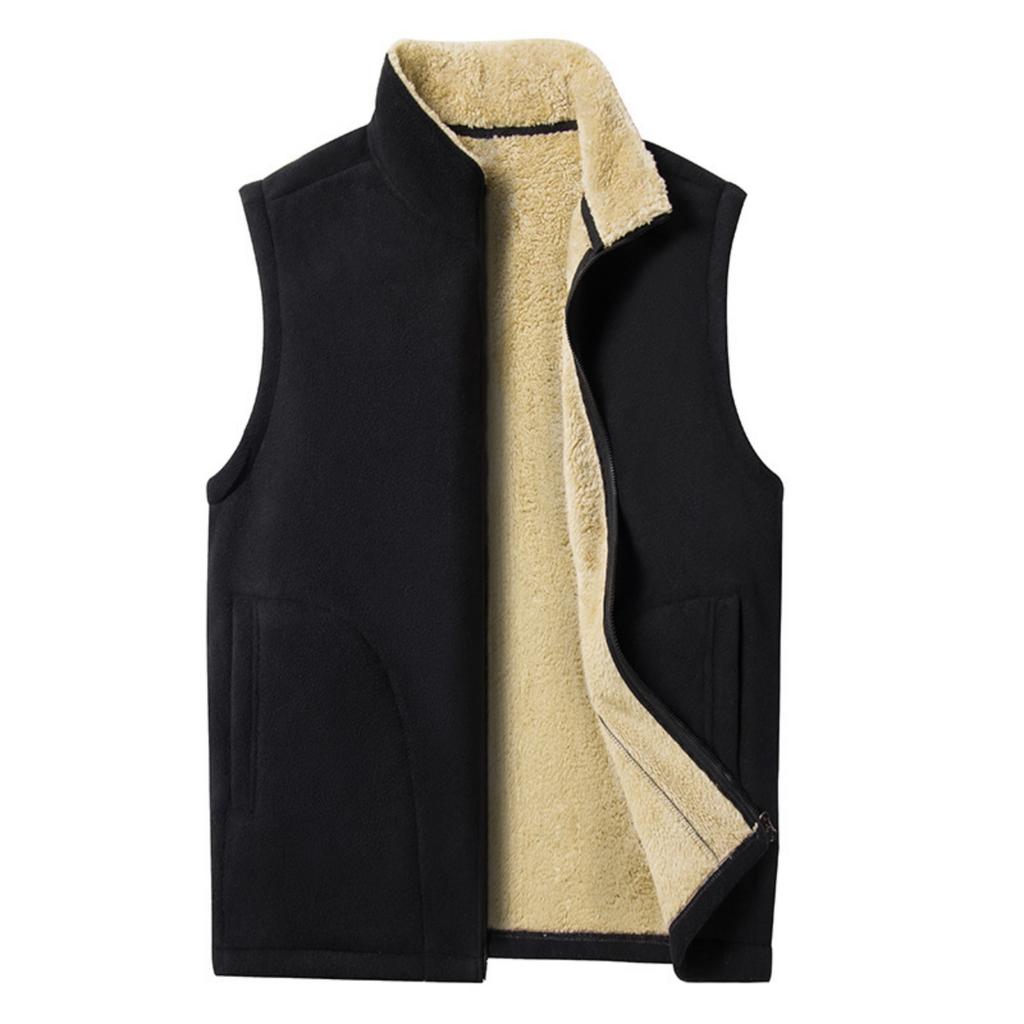 Men's Casual Solid Color Double-sided Fleece Zipper Vest, Men's Stand-up Collar Fleece Vest