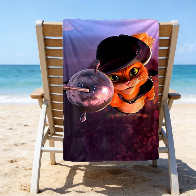 Ultra-Soft Beach Towel with Puss In Boots Theme,Ideal for Pool - Camping, Diving - Perfect Travel Essential, Vibrant Beach Towel.