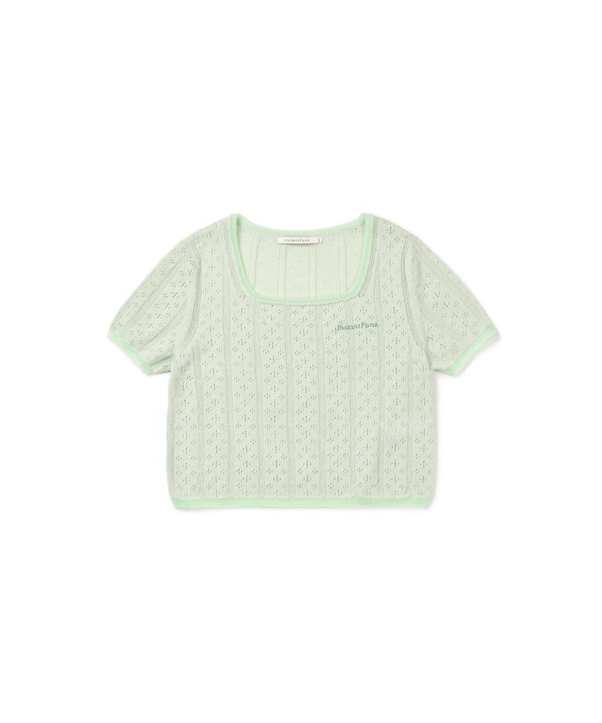 INSTANTFUNK Embroidered Short Sleeve Knit - Mint