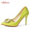 Fashion Aphixta Hot 10cm Stiletto Heels Pearl Buckle Gradient Pumps Women Shoes Patent Leather Super High Pointed Toe Super Big 48 49 50