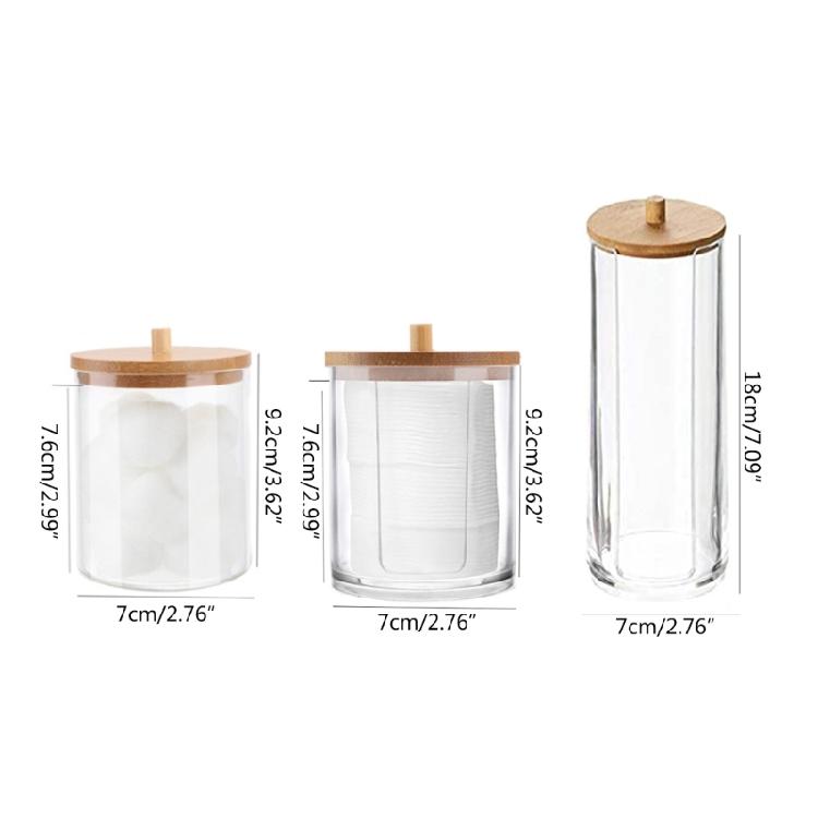 Qtip Holder Dispenser with Bamboo Lid Cotton Ball Pads Swabs Holder Jar Bathroom