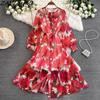 Camisole Dress for Holiday Temperament Floral Chiffon Vestidos Bandage Print Femme Robe Korean Casual Office Lady Ropa Mujer