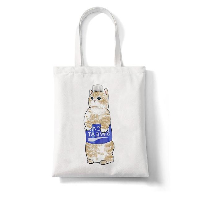Harajuku Kawaii Cat Cartoon Canvas Bag Shopper Bag Letter Print Large Capacity Houlder Bags Shopping Bag Casual Fashion Tote Bag