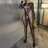 Черное шелковое романтическое нижнее белье, длиннорукавный прошитый сетчатый комбинезон, с вырезами сзади, облегающий