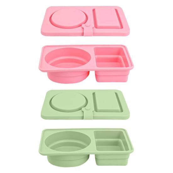2/4Pcs Double Compartment Dressing Containers with Lid Foldable Silicone Sauce Box Reusable Snack Containers Stackable Condiment Box for Travel