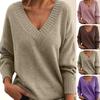 Women Fall Winter Sweater V Neck Knitted Solid Color Loose Long Sleeve Pullover Elastic Soft Warm Casual Lady Sweater