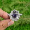 Natural Star Amethyst Statement Flower Adjustable Ring 925 Silver For Women
