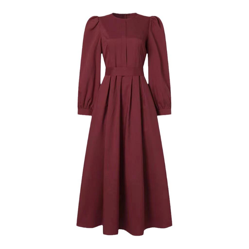 Новое поступление: Трансграничное повседневное свободное однотонное мусульманское длинное платье на молнии с поясом