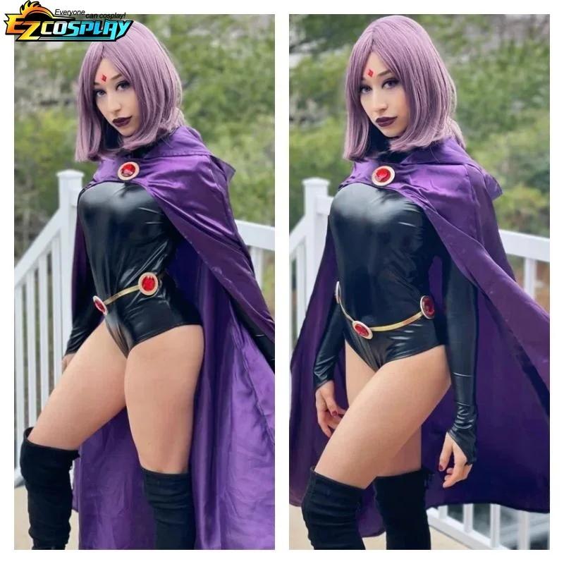 Костюм для косплея Raven из Teen Titans, женский костюм, боевое тело Magic Girl, комплект с фиолетовым плащом с капюшоном