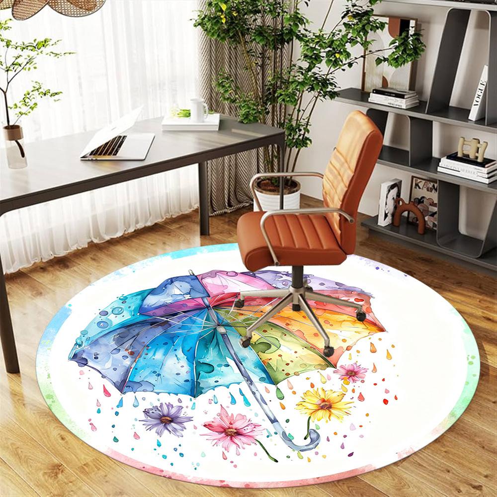 1PC rainbow umbrella flowers Office Round Area Rug, Under Office Chairs Bedroom Living Room Home Decor, Carpet for Office -1110034