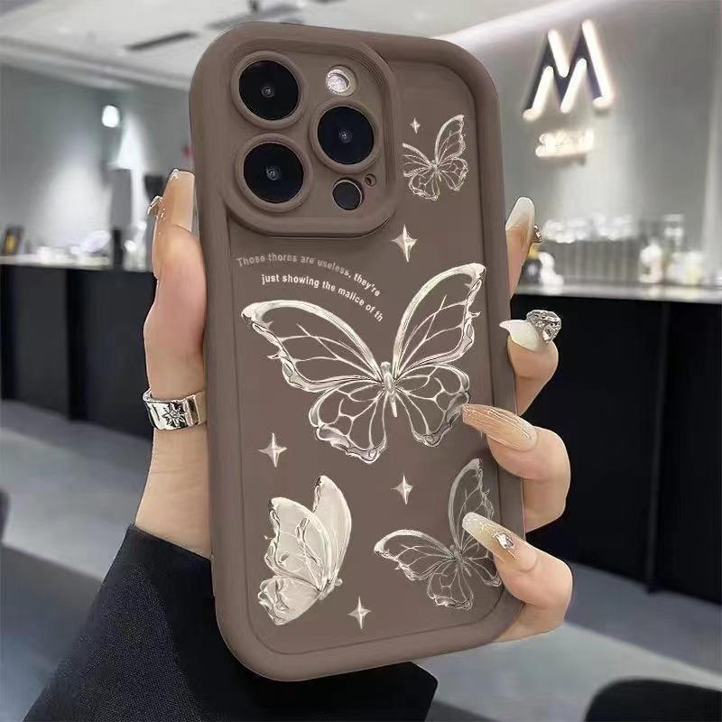Чехол для iPhone 17/15 Pro Max/13/14 с полноэкранным дизайном «Бабочка» - Ударопрочный для девочек