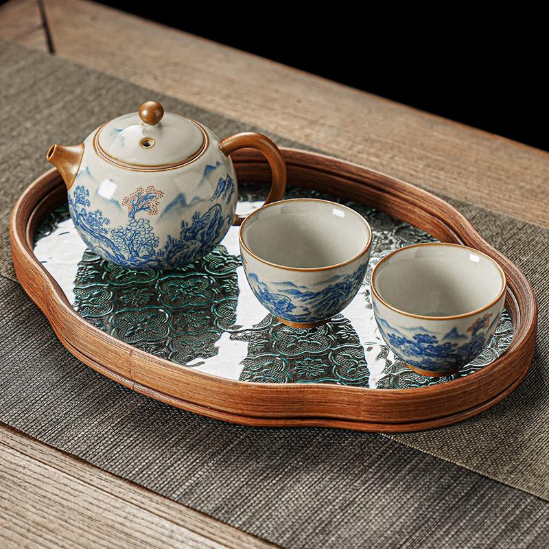 Huang Ru Kiln Retro Teapot Landscape Ceramic Teaware Simplicity Small Household Light Luxury High-end Kung Fu Tea Cup Tea Tray