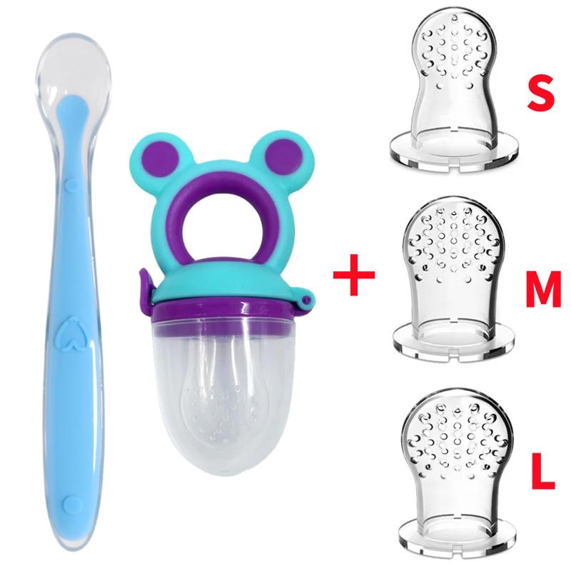 Silicone Baby Food Pacifier with Spoon Set Infant Food Vegetable Fruit Feeder Toddler Soft Spoons Kids Feeding Nipple Soother