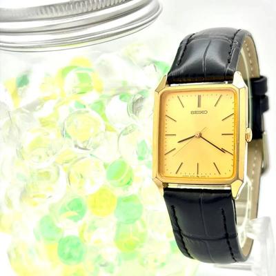 [Новая батарейка] Мужские часы SEIKO, золотистые, прямоугольные, 5P31-5330 070212, новый ремешок.