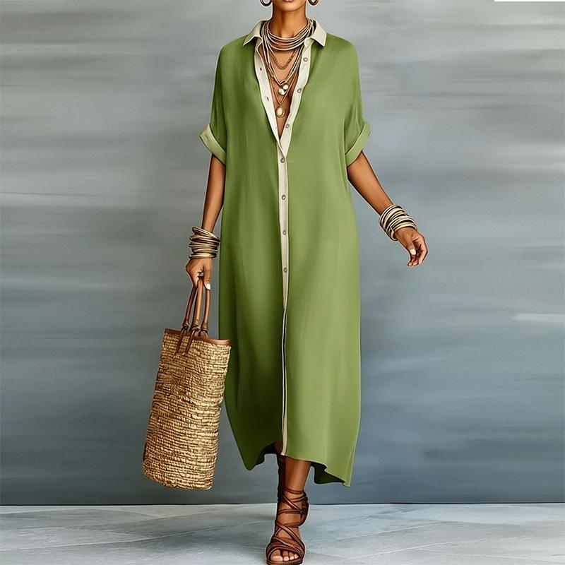2026 women's spring new, Amazon cross-border Europe and the United States, fashionable and casual loose button solid color dress