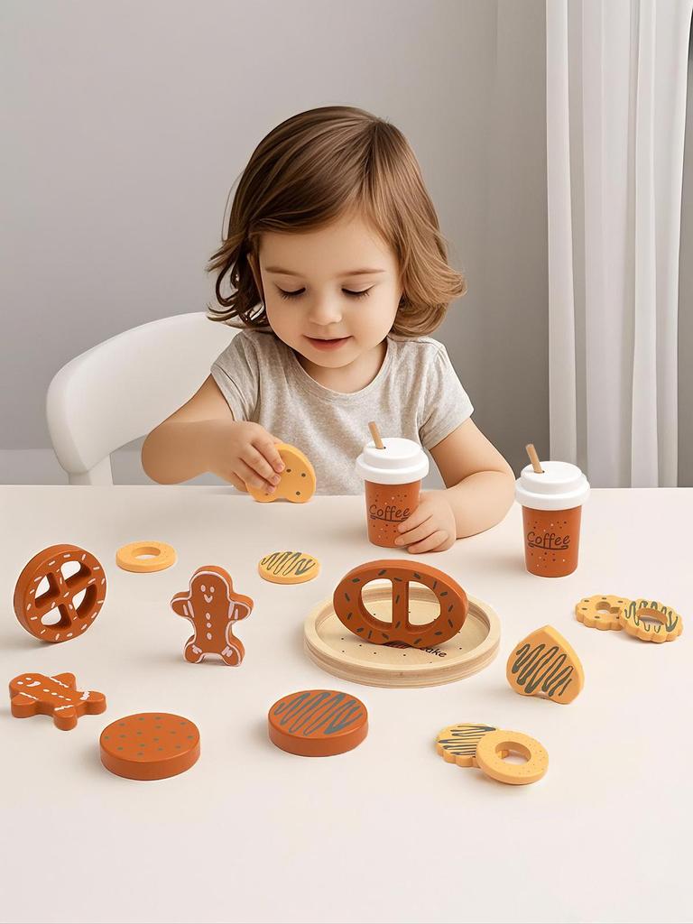 Kids' Coffee & Cookie Playset: Wooden Educational Toy for Parent-Child Interaction with Simulation Milk, Biscuits & Donuts