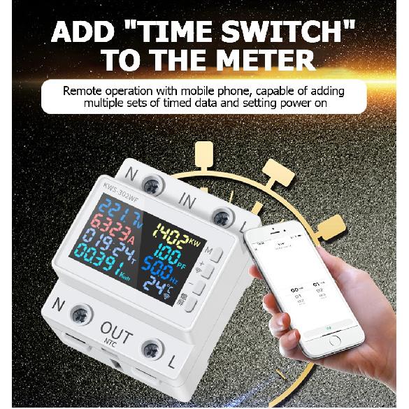 170-270V/63A 8 in1Power Meter Color Screen Multi-function AC Energy Power Voltmeter Voltage Amps Watt Kwh Meter Remotely Control