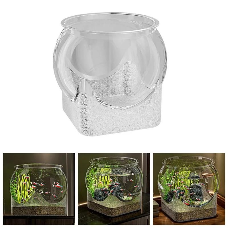 Ultra Clear Round Fish Bowl Plastic Removable Desktop Fish Tank Ultra Clear Viewing Tank Small Aquarium Tabletop Ornament