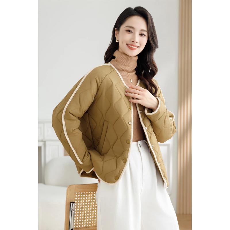 Легкий короткий пуховик Подкладка 2025 Новый Осень Зима Хлопковая куртка Теплая куртка с круглым вырезом