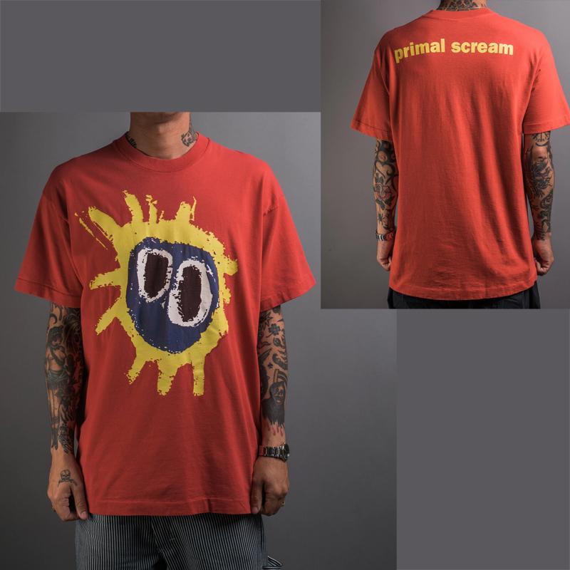 1984 Британский Эйсид-рок Primal Scream Оригинальный состав Американский кэжуал красная футболка с коротким рукавом Раскованные улицы Литературный