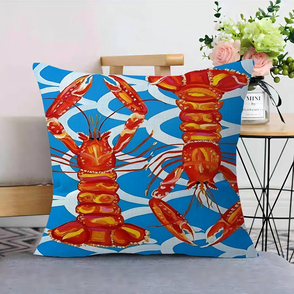 Colorful Sardine Lobster Fish Ocean Animal Pillow Cover For Bedroom Room And Living Room Sofa Decorative Cushion Cover