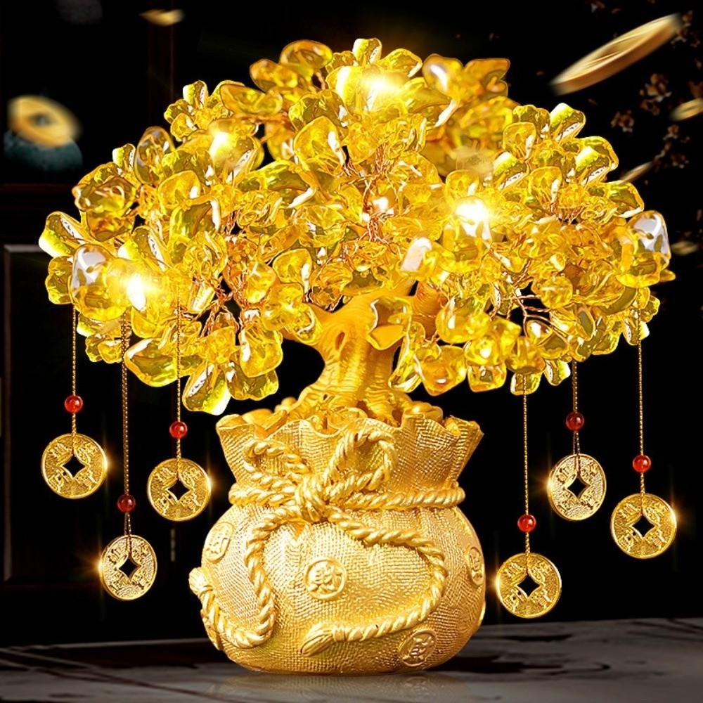 Feng Shui Lucky Money Tree Chinese Style Fortune Ornament Natural Crystal Wealth Tree Home Decor